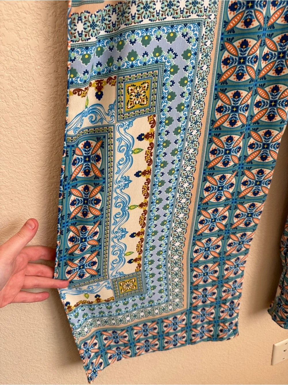 Umgee USA Wide Leg Palazzo Pants L Blue Boho Medallion Tile Print Coastal Flowy - Picture 7 of 14